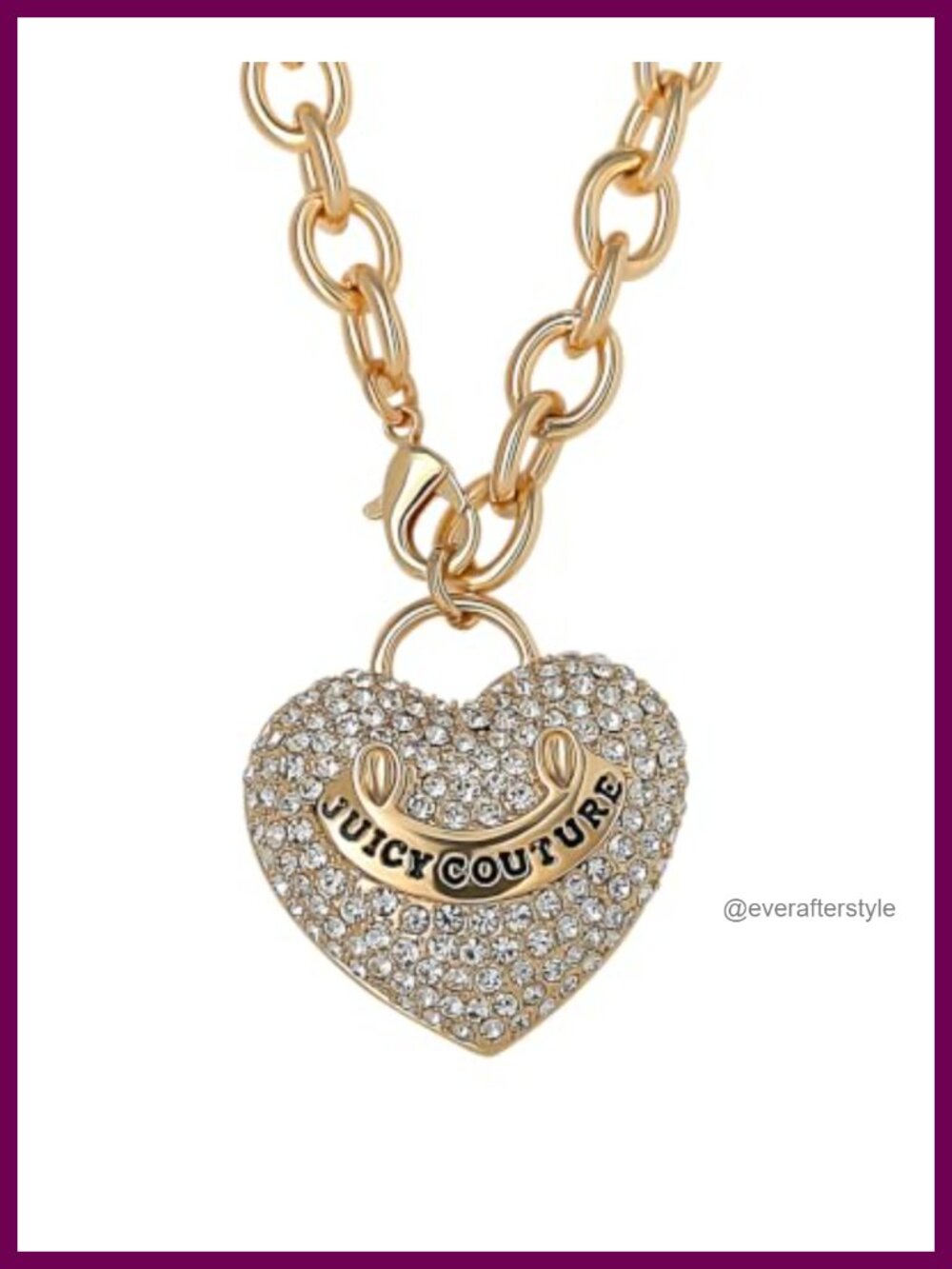 Juicy Couture Pave Crystal Heart Pendant Necklace Gold-Tone 34" Lobster Clasp